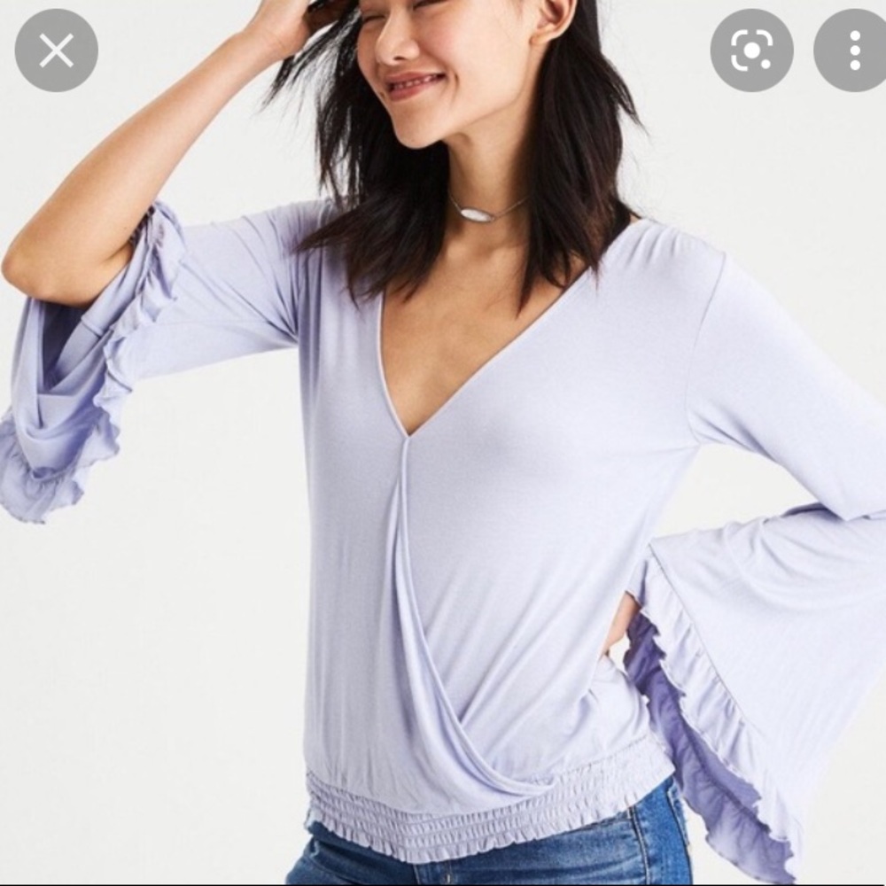 American Eagle Outfitters Soft & Sexy Lilac Long Flare Sleeve Wrap Top